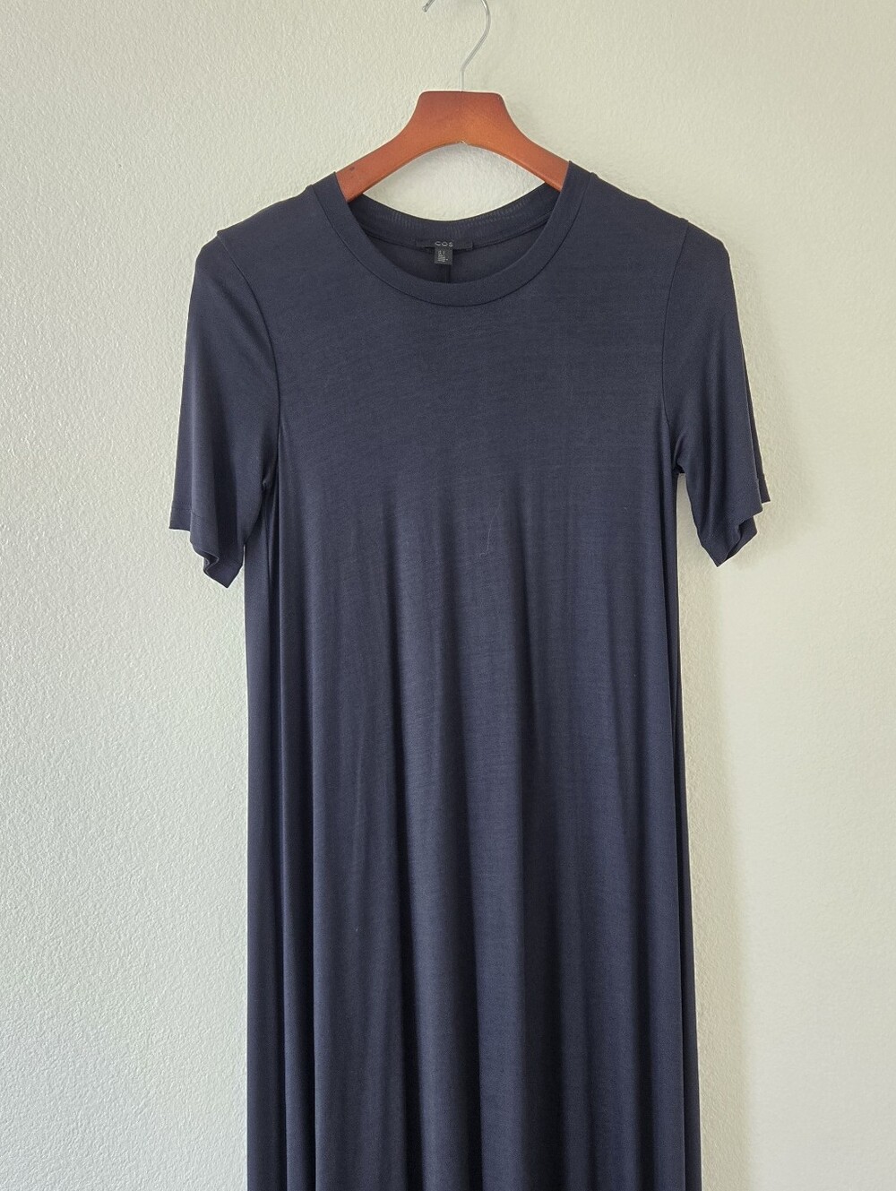 COS Voluminous Maxi T-shirt Dress Navy Relaxed Fit Pullover Size Small Lyocell - Picture 6 of 16